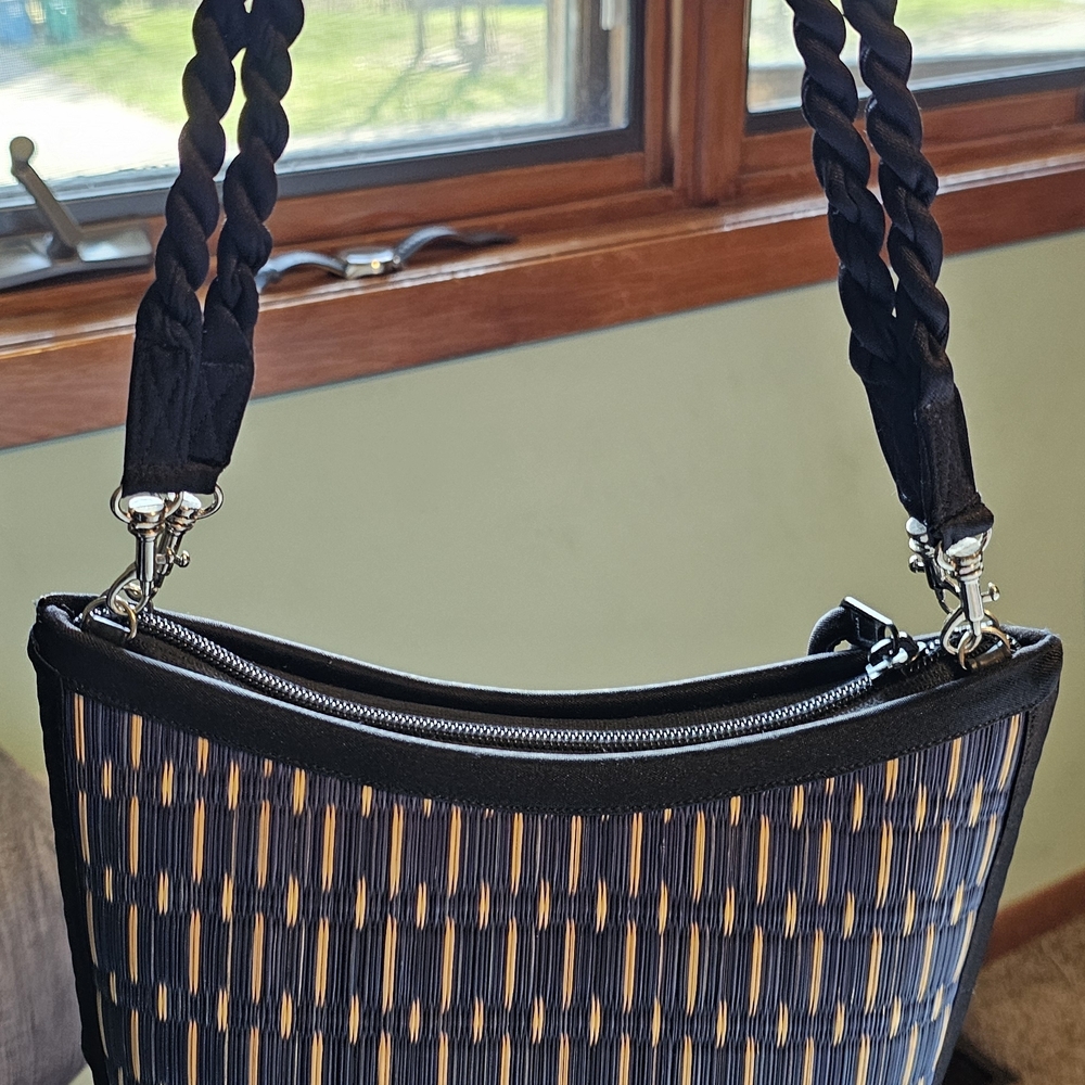 Woven Pattern Black Shoulder Bag - Stylish Everyday Tote